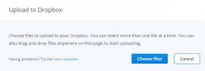 Bakstelėkite pasirinkti failus, kuriuos norite įkelti failus į „dropbox“