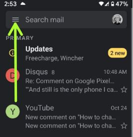 Kaip įjungti „Gmail“ tamsųjį režimą „Android 10“