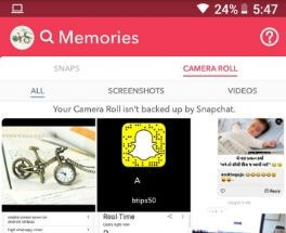 Įkelkite vaizdo įrašą iš „Camera roll“ į „Snapchat“ „Android“ telefoną